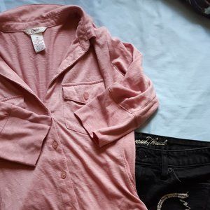 Candie's Rose Pink Quarter Sleeve Button Down Top